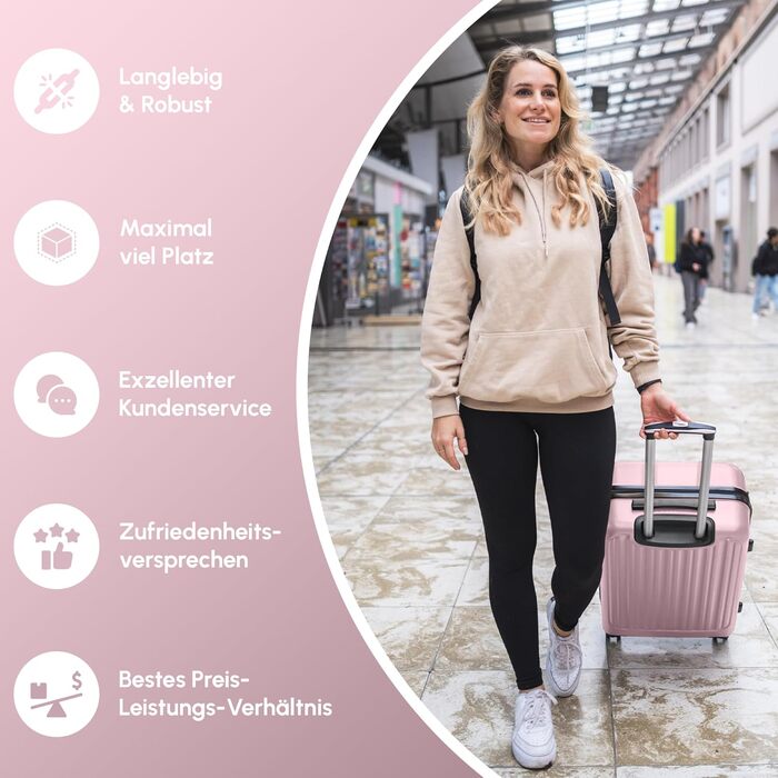 Валіза Hartschalenkoffer Easy Move - ергономічна, безпечна, рожева, 74 см, з коліщатками 360° та кодовим замком