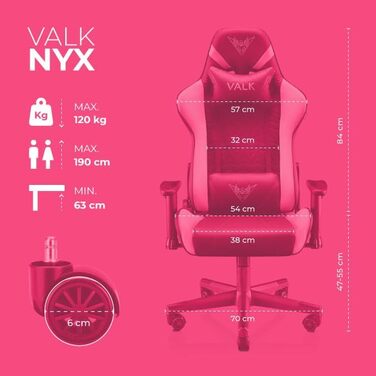 Ігрове крісло VALK Nyx з дихаючої тканини, 2D-підлокітники, ергономічне, нахил 160°, фіолетове для геймерів і офісу