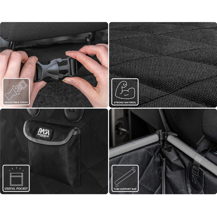 Автокрісло для собак RAGI з ременем безпеки - міцне та стабільне. Захист сидінь авто, переноска для собак на заднє сидіння. Чорний колір