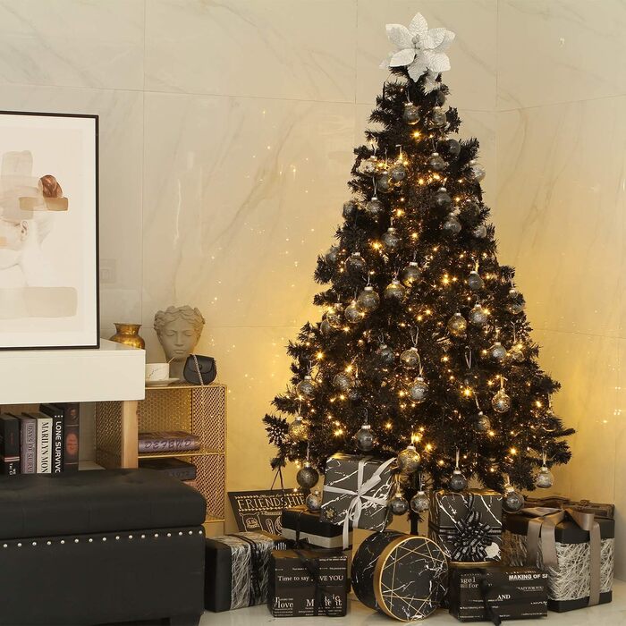 Декоративна куля для ялинки Sea Team з малюнком та блискучими прикрасами, набір (60 мм, чорний)