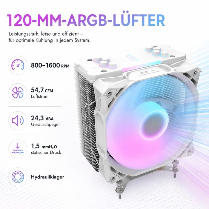 Кулер для процесора darkFlash Z4Pro Mist, 120 мм, TDP 200W, 4 теплові трубки, ARGB PWM, білий (Intel LGA115x/12xx/17xx, AMD AM4/AM5)