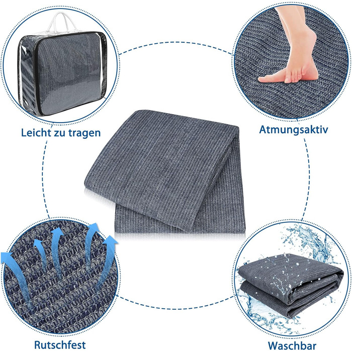 Килимок для кемпінгу ACXIN 5,0×4,0 м з HDPE, зовнішній килим для намету та автодому, з алюмінієвими люверсами і сумкою, сірий/синій
