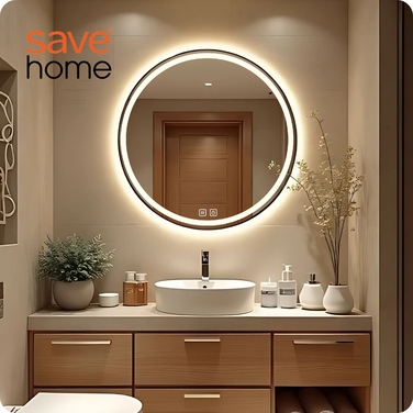 Настінне кругле дзеркало Save Home у пластиковій рамі, 600 x 600 мм