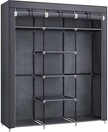 SONGMICS Wardrobe, Clothes Rack, Folding Closet Organizer with Clothes Rod, Clothes Stand, Storage, Pockets, Shoes, Bedroom, Dressing Room, 45 x 150 x 175 cm, RYG12B (Grey)