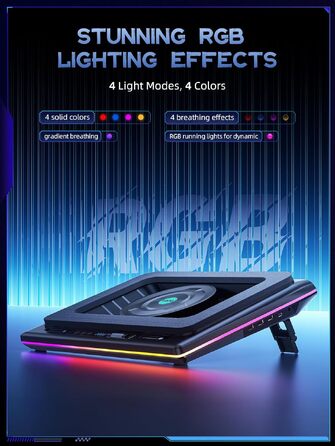 Ігровий охолоджувач для ноутбука llano RGB з сенсорним керуванням, потужним турбовентилятором та 3 USB-портами, для ноутбуків 15-19 дюймів