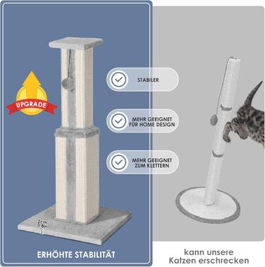 Zonema Kratzbaum-Kratzstamm Scratching Post with 80 cm Scratching Column for Small and Large Cats, Sisal Rope Cat Scratching Post with 1 Interactive Ball, Scratching Post Cat Furniture, for Indoor Activity, Play (79cm Scratching Post, Grey)