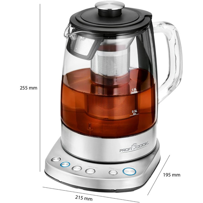 Електричний чайник ProfiCook PC-WK 1020 G: скляний корпус, 1.7 л, з тефлоновим фільтром, функція підігріву, 3000 Вт