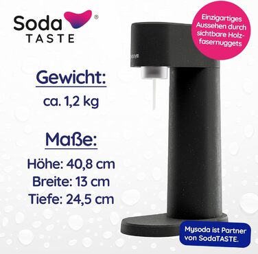 Набір Mysoda Woody: газований напій з дерева, 1л BPA-free пляшка, циліндри CO2 Classic та Lemon (чорний)
