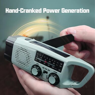 Радіо на сонячній батареї та з ручкою, 2000mAh, Power Bank, SOS-сигнал, ліхтарик, AM/FM, для кемпінгу та надзвичайних ситуацій