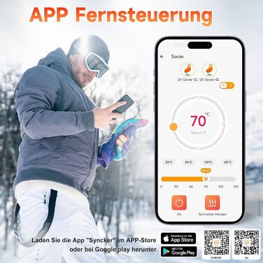 Гріючі шкарпетки з керуванням через додаток 5V 8000mAh, підігрівачі ніг, гріючі шкарпетки для жінок та чоловіків, пранні, 4 температурні режими, перезаряджувані, для зимових видів спорту (лижі, велосипед, рибалка, кемпінг, піші прогулянки), розмір EU36-48