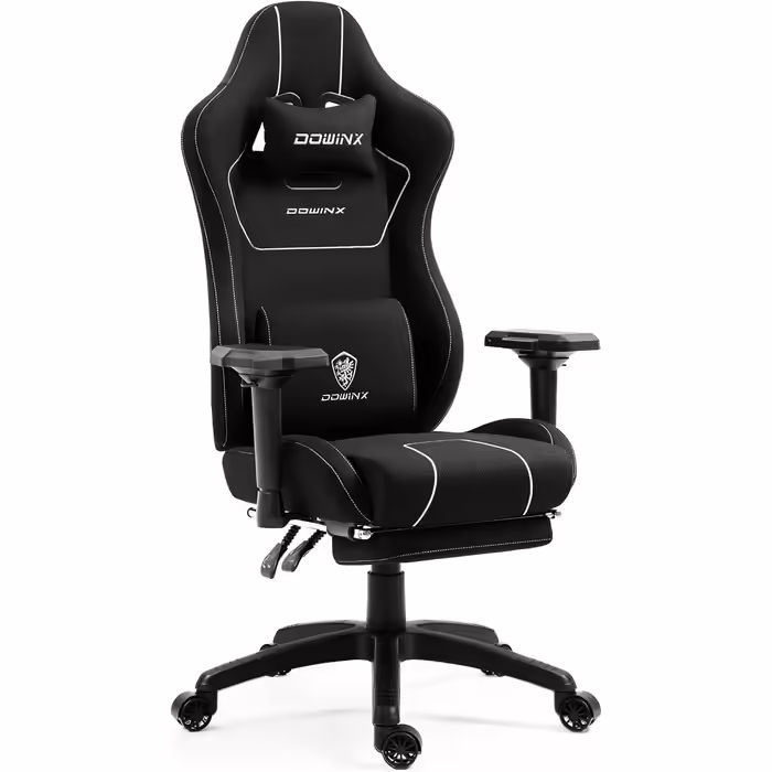 Dowinx Fabric Gaming Chair with Pocket Spring Cushion, Ergonomic Gaming Chair with Massage Function, Large and Tall PC Office Chair with Footrest, Blue