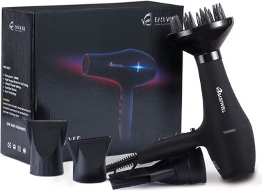 Фен Basuwell Ionen Pro 2100W з дифузором: потужний, тихий, для салону краси, інфрачервоний, 3 режими, 2 швидкості, чорний