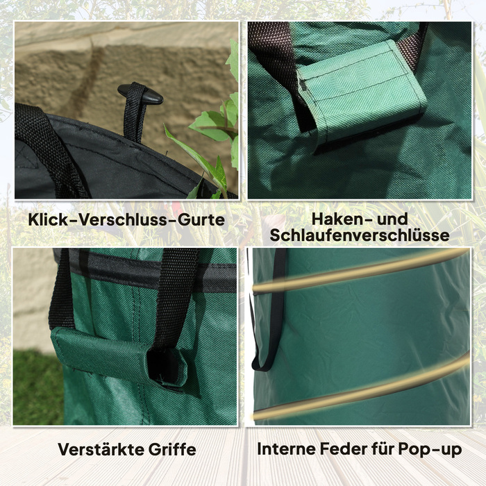 Outsunny Garden Sack 4x86L Waterproof Garden Waste Sack with Zippered Lid, Handles, Sturdy Leaves Sack, Freestanding Garden Bags, Reusable Garden Waste Bags for Garden Waste and Green Waste | Aosom