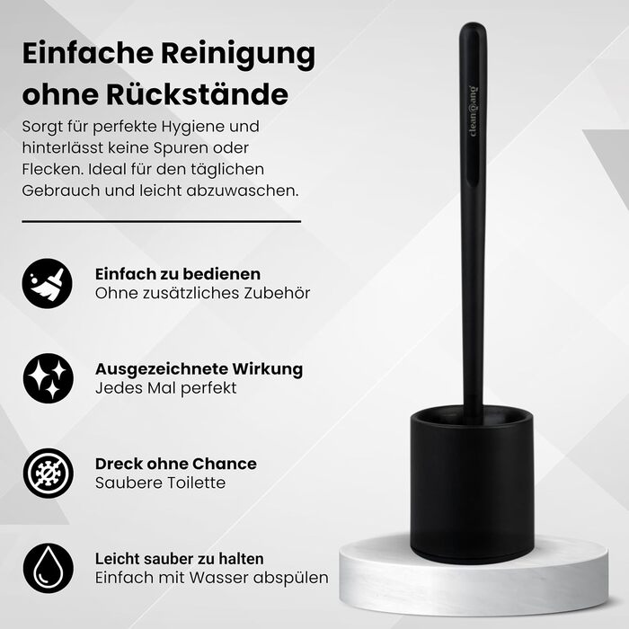 Набір для туалету Cleangang®: щітка для унітазу з тримачем, чорний силікон, швидке висихання, сучасний дизайн