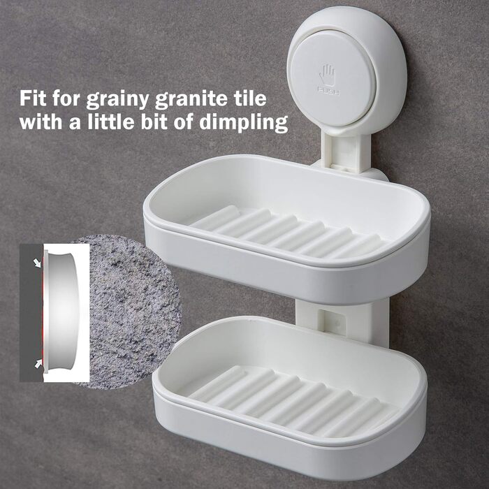 Тримач для мила LEVERLOC з піддоном, 3 кг, настінний, без свердління, з присосками, для ванної кімнати та кухні, білий, 2 рівні