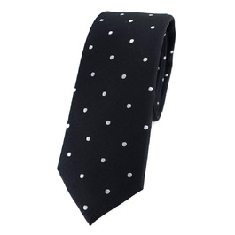 Краватка TigerTie шовкова вузька з візерунком в крапку (Чорно-біло-срібна)