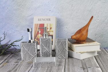 Набір аксесуарів для ванної кімнати Hymmah, золотий дизайн, 4 предмети: тримач для зубних щіток, мильниця, дозатор мила, чашка для зубних щіток. Стиль: фермерський дім, індустріальний. Матеріал: високоякісна смола. Чудовий подарунок для дому.