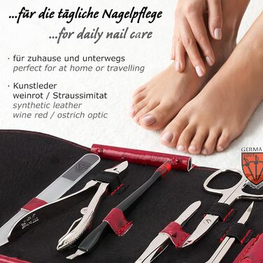Набір для манікюру DREI SCHWERTER 'Romagna' 7 предметів | Німецька якість, вишуканий дизайн | У футлярі з екошкіри (винний) | Вміст: кусачки для нігтів, ножиці для кутикули, стеклянна пилка, щипці для нігтів, пінцет, інструмент для видалення кутикули
