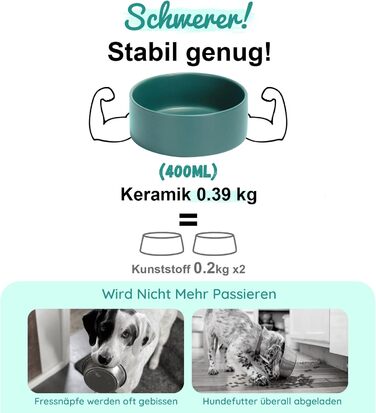 Набір мисок для корму для собак і котів SpunkyJunky з кераміки, піднятий на підставці з бамбука (2 шт. по 400 мл, зелений)