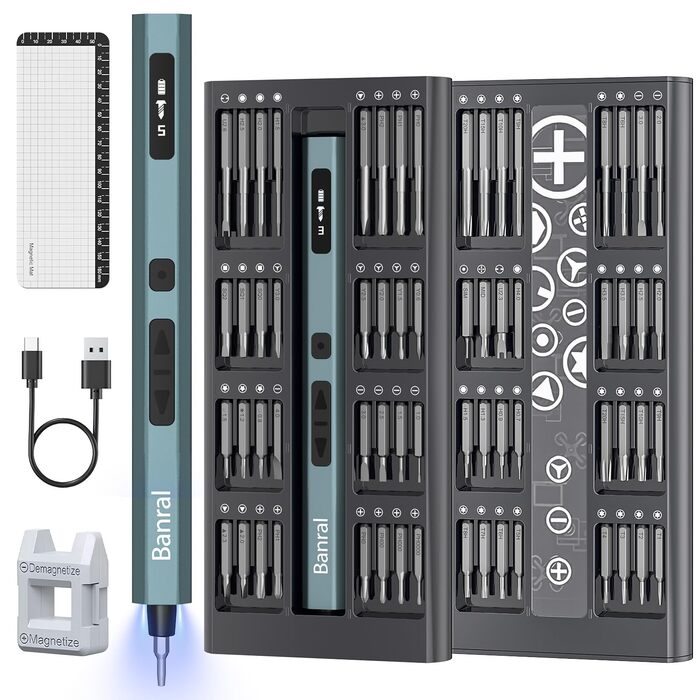 Набір мініатюрних електричних викруток 66 в 1 з магнітом, 5 режимів крутного моменту для ремонту телефонів, ноутбуків, окулярів, годинників