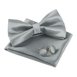 Набір аксесуарів для чоловіків Alizeal: краватка-метелик, запонки та хустинка (світло-сірий)