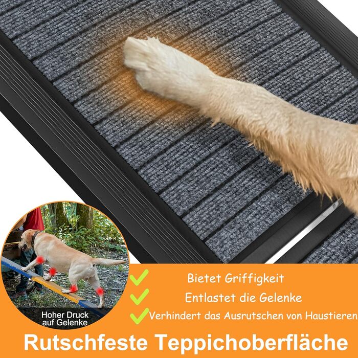 Східці для собак складні, 157 см, для великих собак до 110 кг, з неслизькою поверхнею та зручною ручкою, чорного кольору