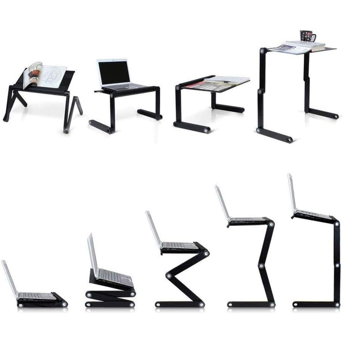 Стіл для ноутбука в ліжко, комп'ютерний стіл, лапдеск, складний стіл для ліжка, регульований кут 360°, знімний, портативний, для книг (чорний)