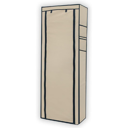 INTIRILIFE Folding Wardrobe 170x58x28 cm - with Zipper Fabric Wardrobe Clothes Rack Shoe Shelf with 9 Storage Compartments - Camping Folding Cabinet Textile Wardrobe (Creme Beige)