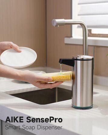 Дозатор для мила автоматичний AIKE SensePro, нержавіюча сталь 380 мл, USB-C, матовий (шліфований)