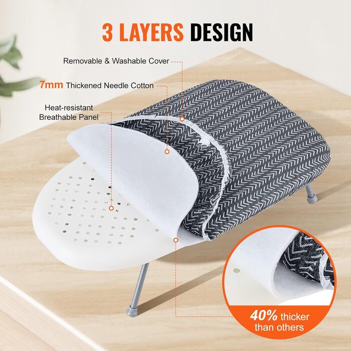 Гладильна дошка з парою VEVOR, 2 шт., з підставкою для праски, розкладний стіл, 1100 x 334 мм, 7 рівнів висоти, 20 кг, бежевий