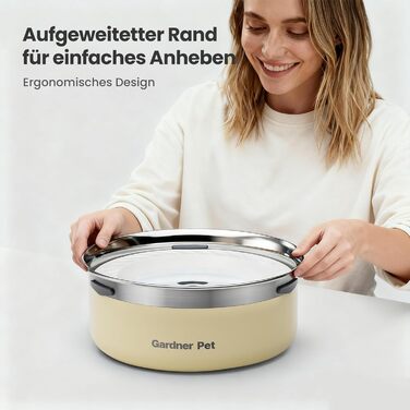 Миска для води для собак Garder Pet без облизування, нержавіюча сталь, проти протікання, запобігає ковтання, для великих собак, для використання в приміщенні та на вулиці, (2л, білий)