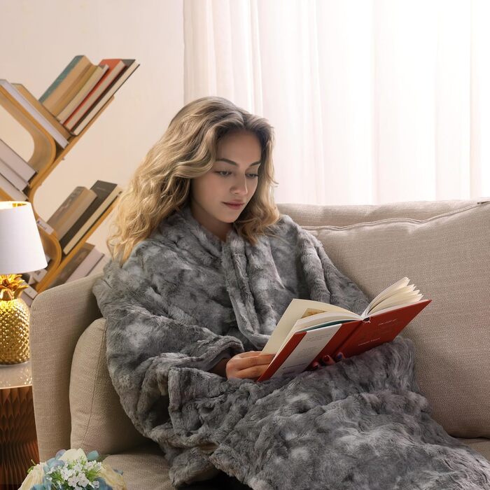 Електрична ковдра Navaris XXL з підігрівом 180x130 см, 3 режими, автовимкнення, пральна, штучне хутро, темно-сірий