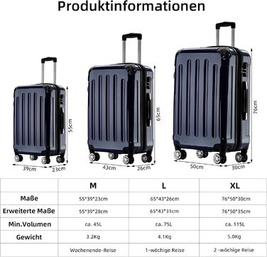 Набір валіз Beibye Zwillingsrollen: Trolley, валіза, сумка, багаж (L, XL, зелений, темно-синій)