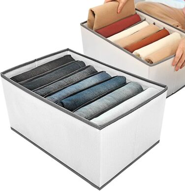 6-Piece Closet Organizer Clothes Storage - 7 Compartments Folding Drawer Organization System Clothes Storage Box for Pants, Jeans, Shirts, Sweaters, T-shirts (1 Pack)