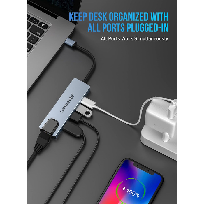 Lemorele Док-станція 12-в-1 з USB-C: 10Gbps, Dual 4K HDMI, VGA, USB 3.1/2.0, 100W PD, SD/TF, Audio - для Windows, MacBook, Dell