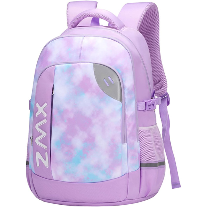 Шкільний рюкзак для підлітків 46L, рюкзак для школи, гімназії, старшої школи з нагрудним ременем, світловідбиваючими елементами, відділенням для 17.3' ноутбука, міцний, повсякденний, фіолетовий - 5255