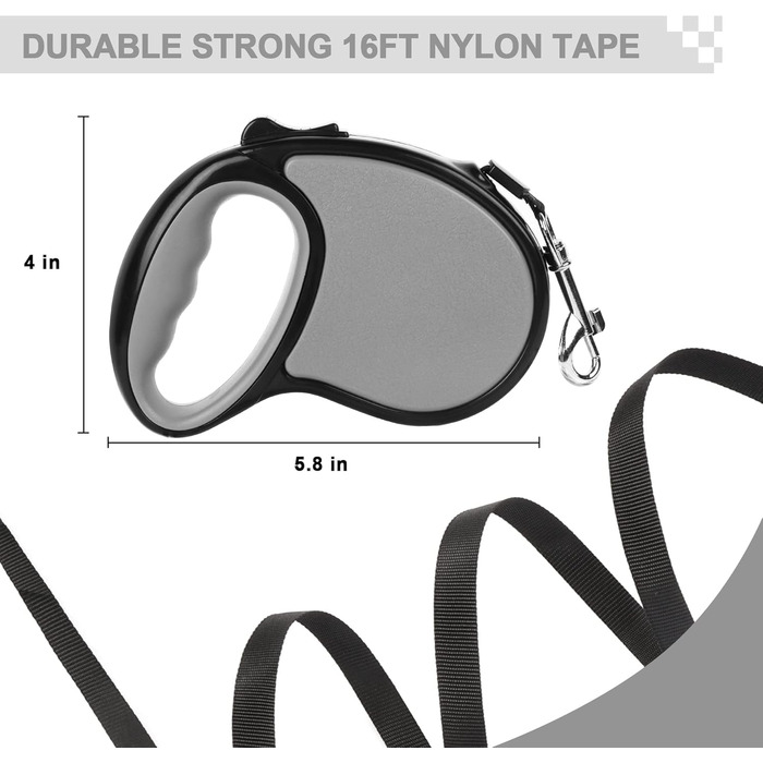 Висувна поводок для собак, 5 м, для собак маленьких та середніх порід до 25 кг, антизаплутування, міцний нейлоновий поводок (рожево-білі крапки) (сірий)