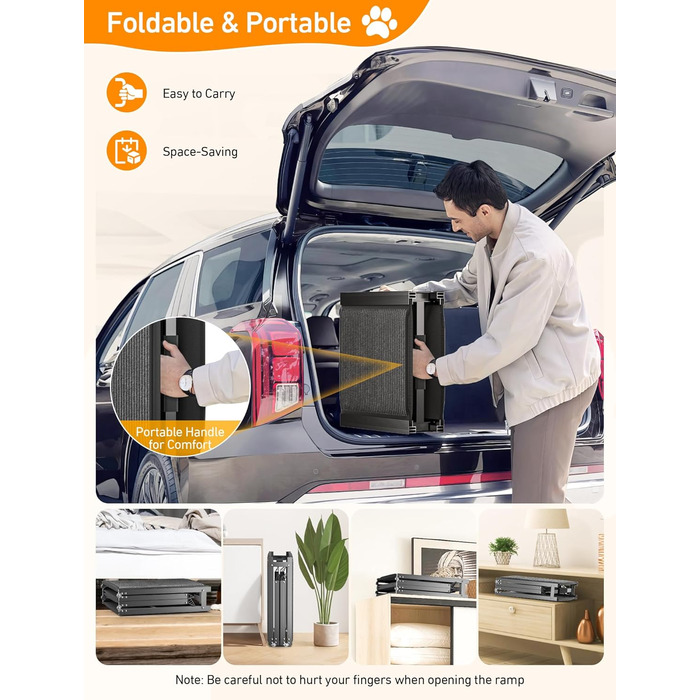 Сходи для собак у машину, складані, з антиковзким покриттям, для середніх та великих собак до 113 кг, 170x44 см