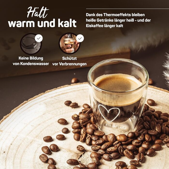 Набір склянок для лате макіато 4 шт. з серцем | Подвійні термосклянки | Для капучино, кави, чаю | 80 мл (Set6, 07 Paris)