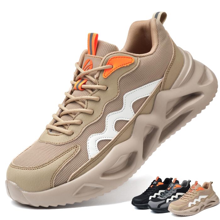 Черевики безпеки чоловічі та жіночі. Легкі спортивні захисні черевики з посиленою сталевою захисною накладкою. Дихаючі, неслизькі, розміри EU 37-46, колір: коричневий