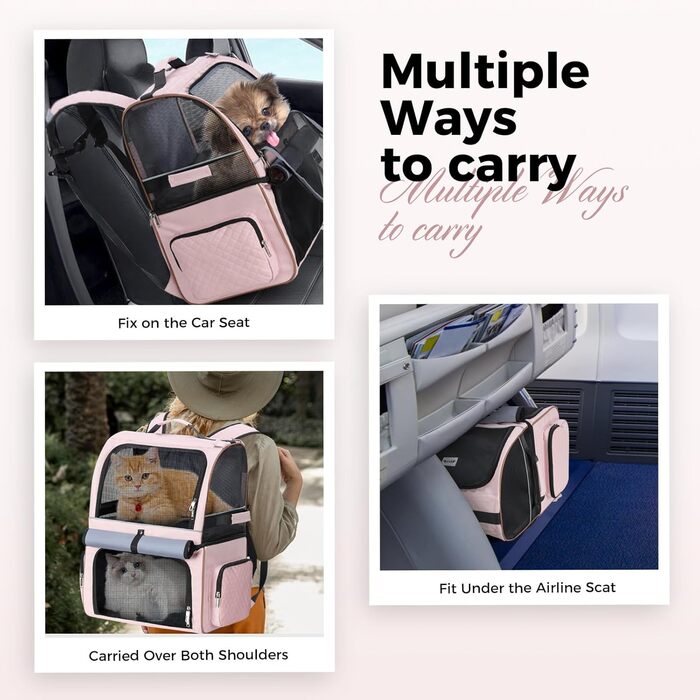 Подвійний рюкзак для котів на 2 котів, великий транспортний рюкзак для домашніх тварин, складаний рюкзак для котів та собак до 11 кг (рожевий)