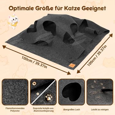 Килимок-ігровий для котів з тунелем та мішечком, інтерактивна іграшка, активний центр для котів, килимок для полювання, інтелектуальна іграшка, 100x100 см