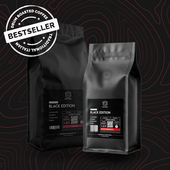 Кава в зернах King's Coffee Black Edition Crema Intense, міцна арабіка для автоматичних та ріжкових кавомашин, низька кислотність, обсмаження в Італії, 1 кг