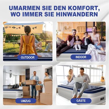 Надувний матрац LEADZM для 2 осіб з електронасосом, 203x152x46 см, сірий (синьо-білий). Флок + PVC, до 295 кг