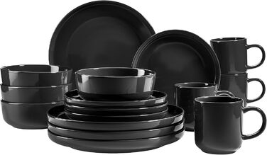 MÄSER 931961 Alenia Series, Dinner Set for 4 people in modern Scandinavian design, 16-piece combination service made of ceramic in black, stoneware