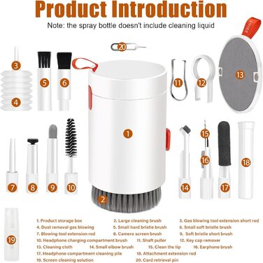 Набір для чищення клавіатури 20 в 1: щітки, очищувачі для гаджетів, смартфонів, ноутбуків, камер та об'єктивів
