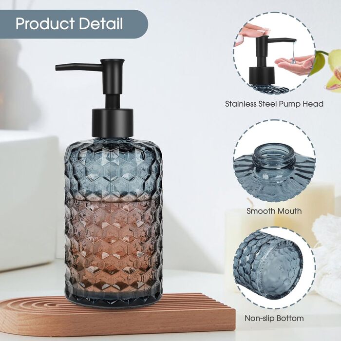 Скляні дозатори для мила Topsky (2 шт.), 400 мл, з чорною помпою, для кухні та ванної кімнати