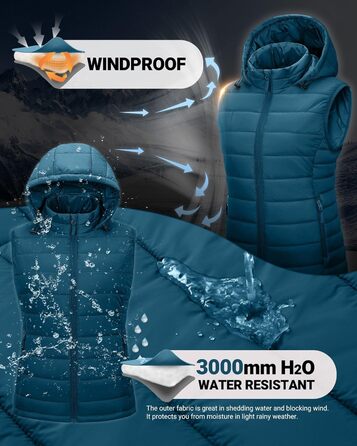 Стьобана жилетка Outdoor Ventures з капюшоном для жінок. Підходить для туризму, кемпінгу та їзди на велосипеді (Керамічно-блакитний, L)