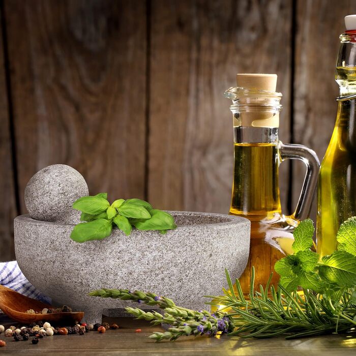 Гранітний ступка з товкачиком Relaxdays, сірий, 9x20 см - для спецій та трав