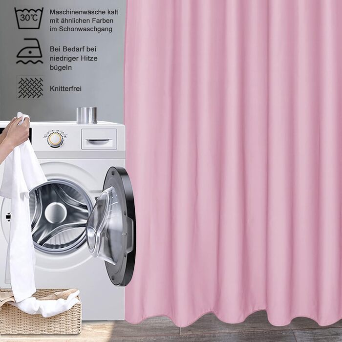 Штора для душу EurCross 180x200 см рожева водонепроникна антигрибкова текстильна, з кільцями (1 шт)